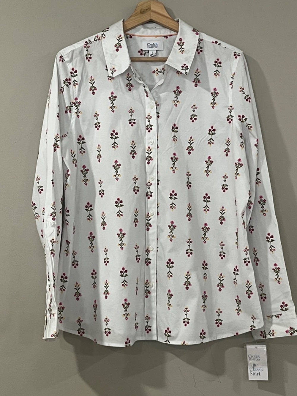 croft & barrow White Button Shirt with Pink and Green Floral Print